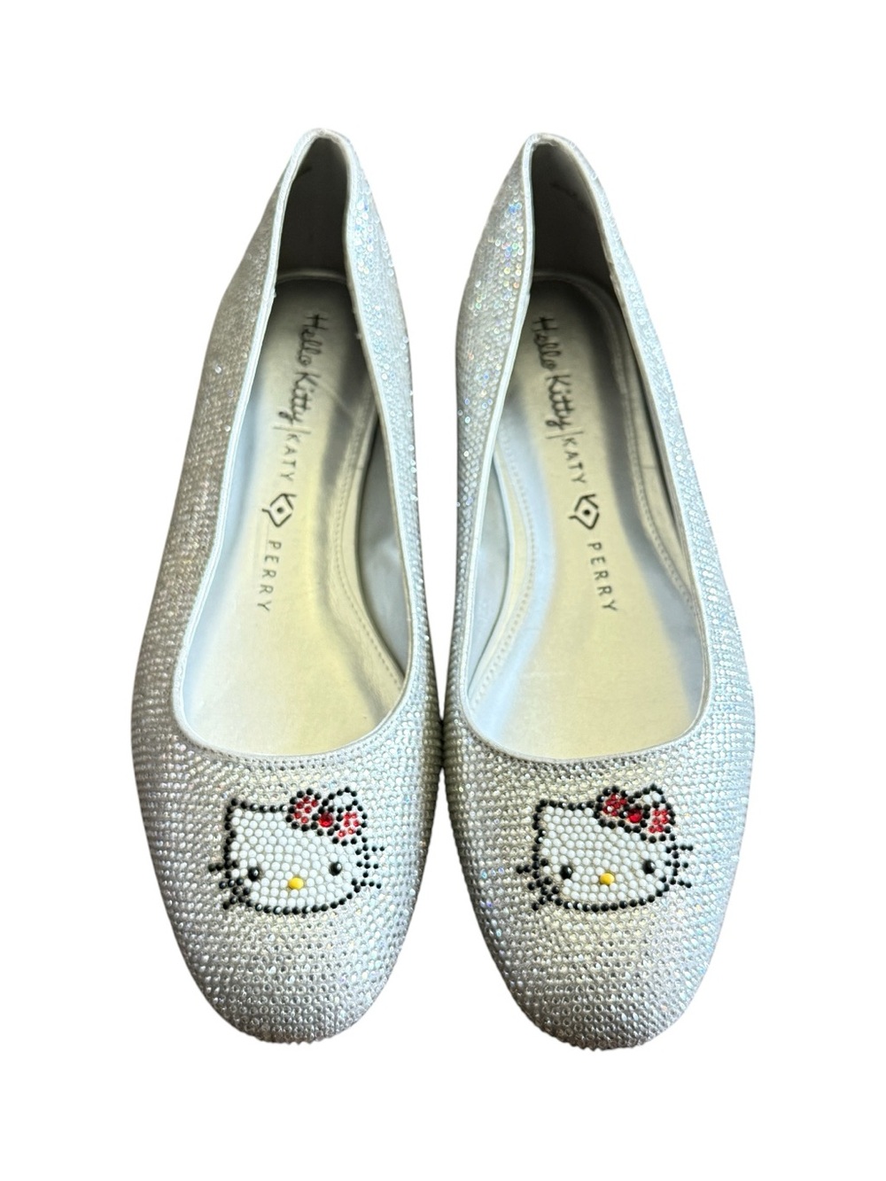 HELLO KITTY X KATY PERRY Silver Crystal Embellished Ballet Flats Size 9 Women - Picture 1 of 10
